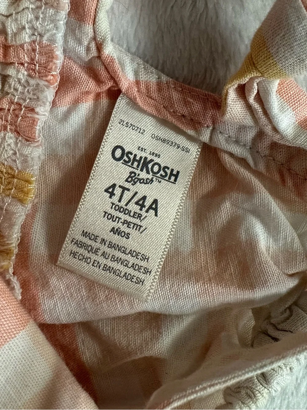 OshKosh B'Gosh Gingham Sleeveless Top Pink Yellow Toddler Girls Size 4T Cut Out